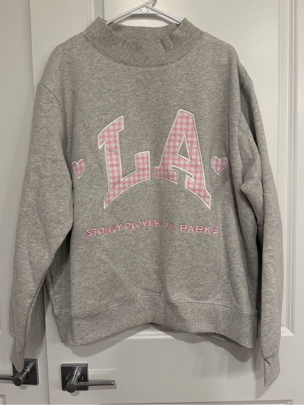 PARKE X STONEY CLOVER LANE L.A LOS ANGELES PINK GINGHAM GRAY MOCKNECK L/XL RARE